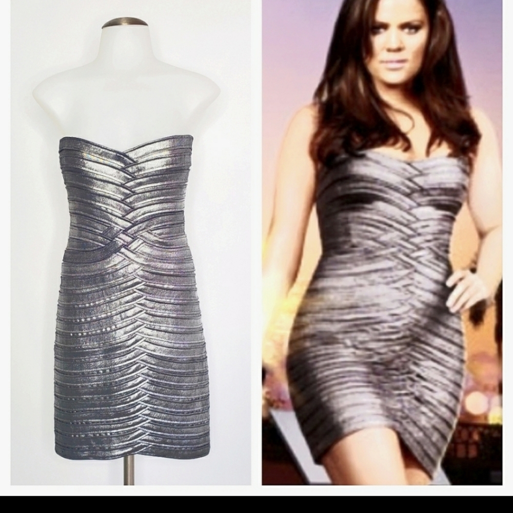 Bcbgmaxazria silver bandage dress